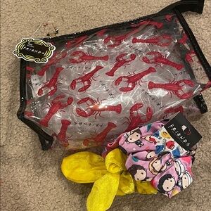 Lobster Print Clear Bag with Yellow and Pink Hair Accessories
